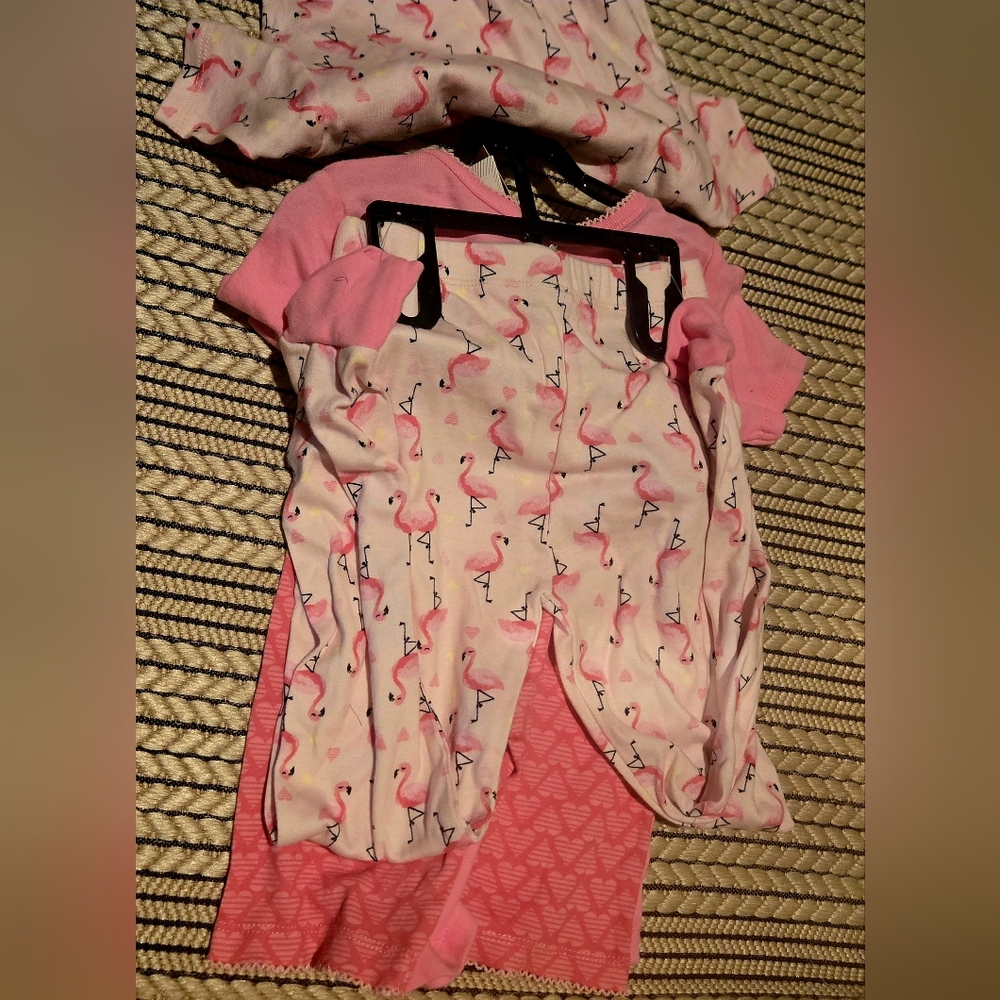 Girls Pink Flamingo Heart 2 Pack Pajamas - Picture 2 of 4